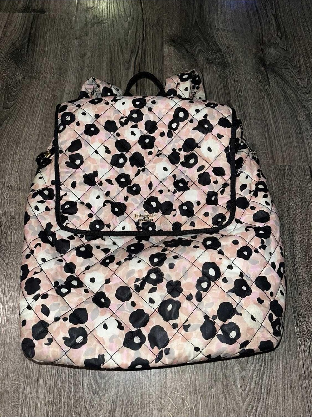 kate spade Pink and Black Quilted Floral backpack diaper bag